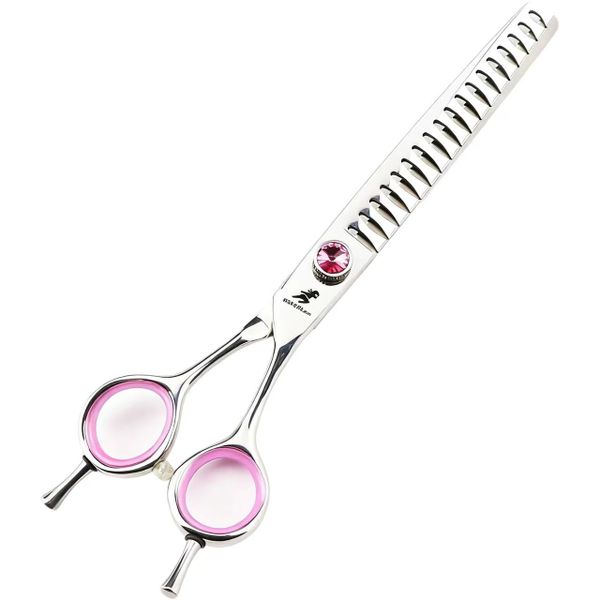 7 Inch Silver Pink Fishbone Pet Grooming Pet Hair Trimming Scissors