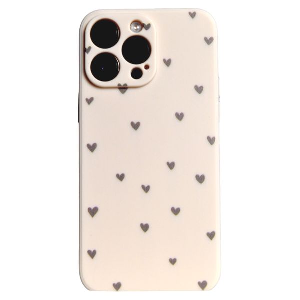 Beige - Phone Case with Mini Black Hearts for iPhone 14 Pro Max