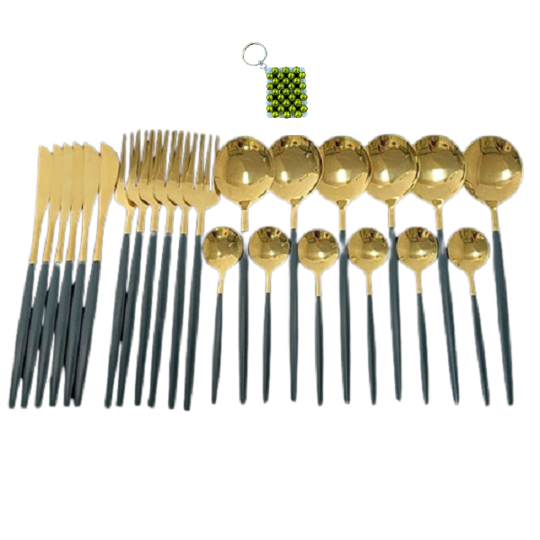 Elegant 24-Piece Cutlery Set Gold Coated - Set for Dining &amp; Key Holder