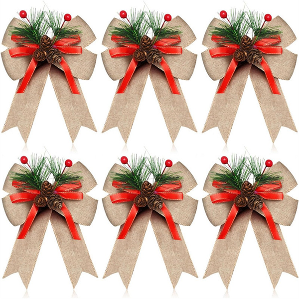12 Pcs Christmas Burlap Bow Christmas Tree Decoration Bows
