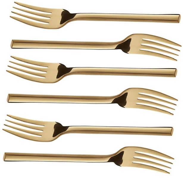 Table Fork 6pc Square Handle Colours Stainless Steel