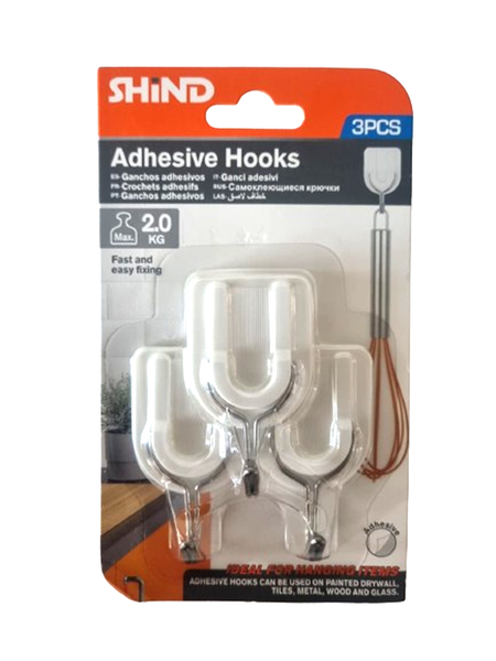 3 Piece Shind Adhesive White Hooks