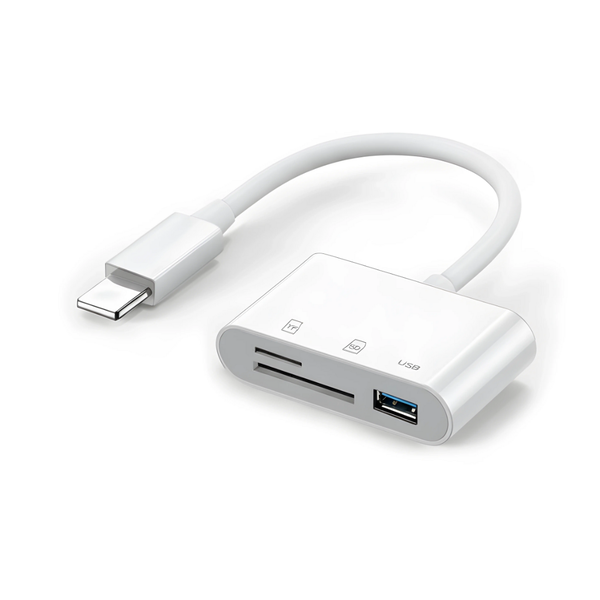 Universal 3-in-1 Card Reader compatible with iPhone, iPad, PC