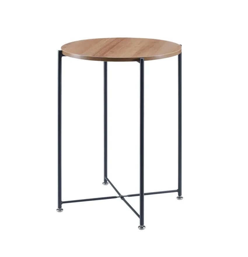 Home Natural Furniture Wooden Metal Coffee Snack Side Couch Bed Round Table