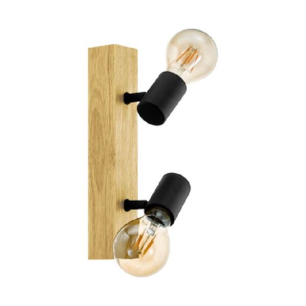 Eurolux - Townshend 3 - 2 Light Black &amp; Brown Spotlight Steel &amp; Wood E27