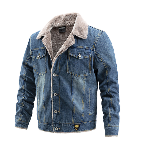 Mens denim jacket with fluffy collar best sale