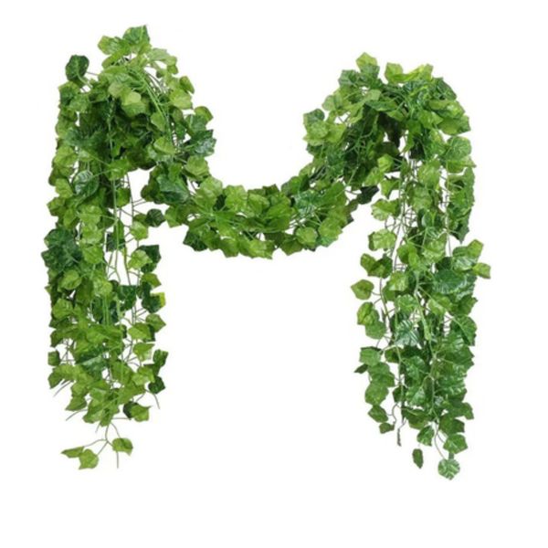 12 Strands Artificial Hanging Grape Vines with Green Leaves - Grape