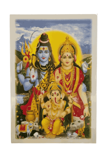 Hindu Religious Tile Ceramic Glazed -Shiva Parvati Ganesha Family