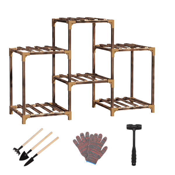 Bestby- 6/8 Tiered Carbonized Wood Pot Plant Flower Stand Shelf with Tools