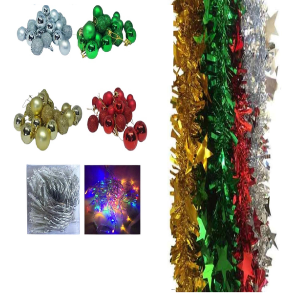 Christmas Decoration Combo | Lights(20m Led Light), Tinsels and Baubles