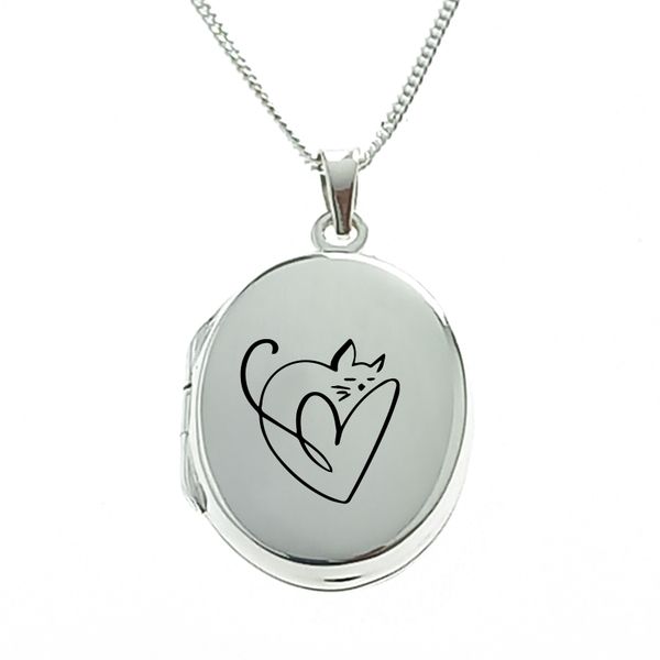 Cat Heart Design Locket with Chain