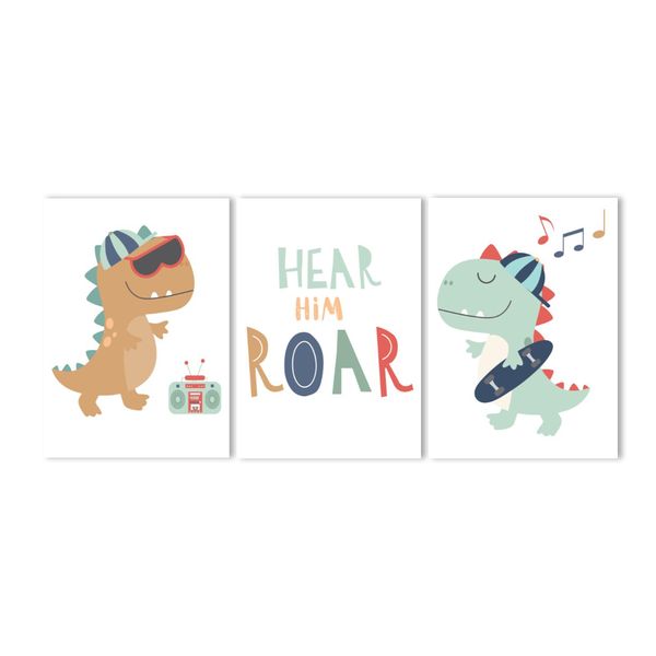 Canvas Nursery Wall Art: Dino Dudes Hear Him Roar