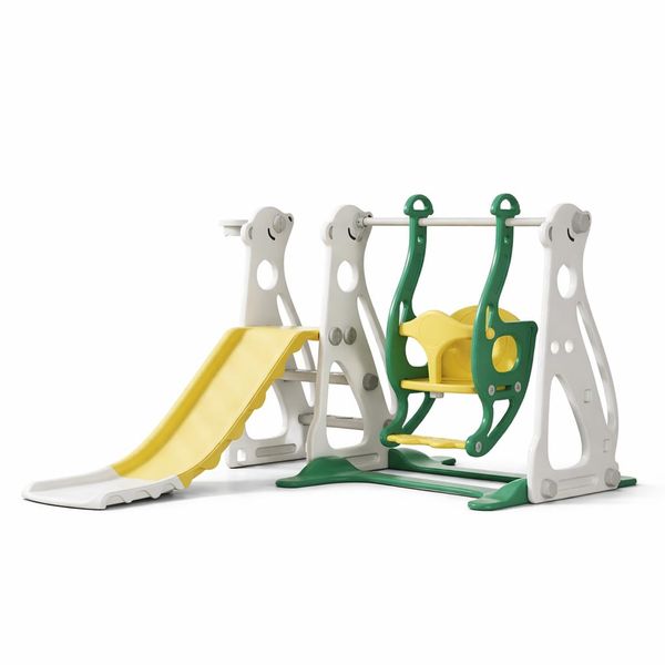Green/Yellow 3-in-1 Polar Bear Toddler Play Centre - Slide, Swing &amp; Hoop