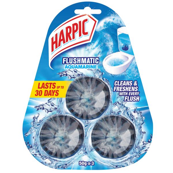 Harpic 50g, Flushmatic Toilet Blocks, In Cistern Toilet Cleaner, Aquamarine