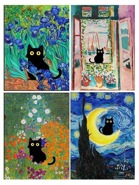 5D Diamond Painting Kits - 4 Pieces DIY Beginner Black Cat Diamond Art Kit