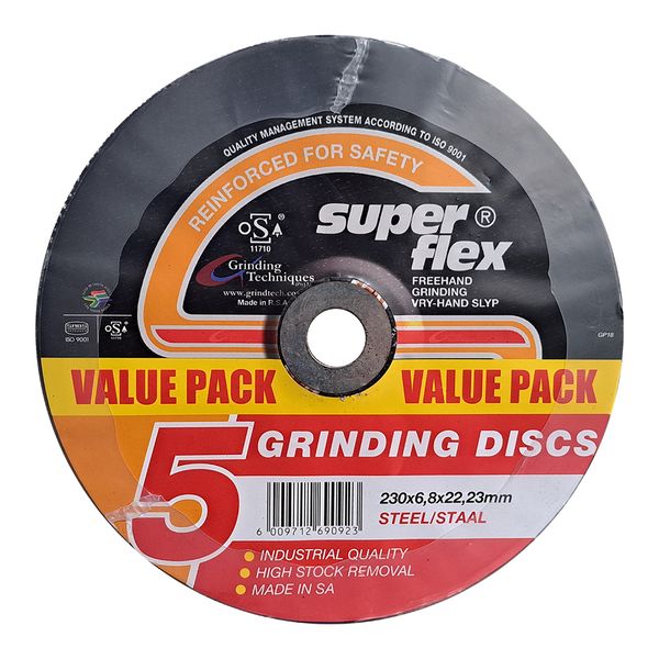 Superflex Industrial Steel Grinding Disc- 230X6.8mm AS24/30T 5PACK