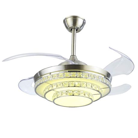 Jnc Silver Crystal Invisible Ceiling Fan Light With Remote In South Africa Takealot Com - Antique Silver Ceiling Fan With Light