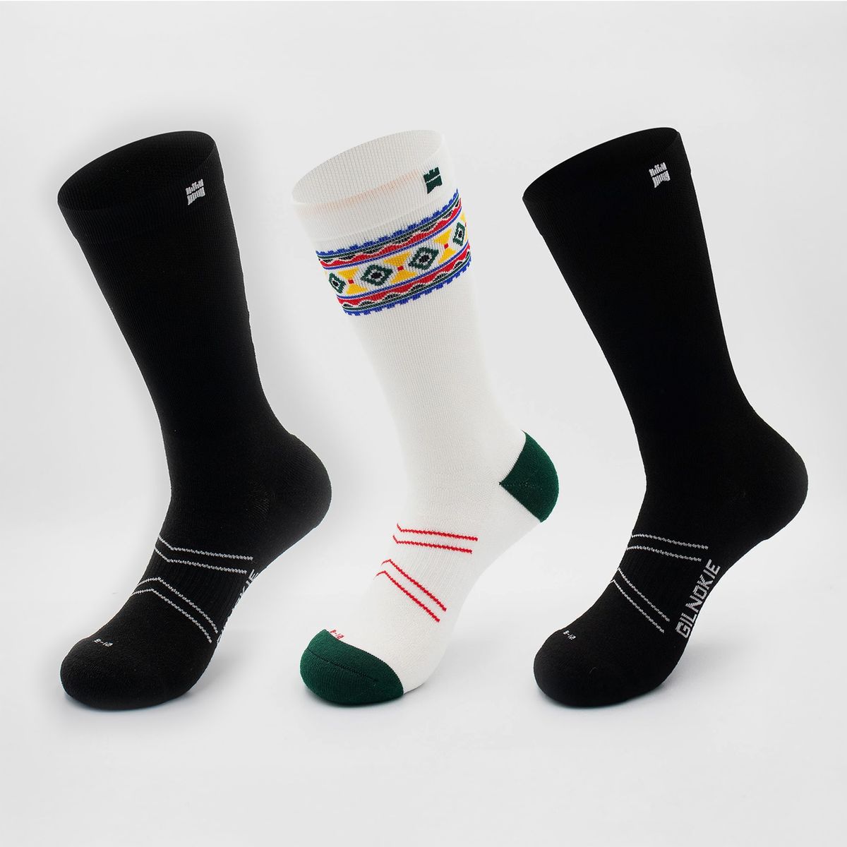 Gilnokie Cycle Socks - Black & White - 3 Pack