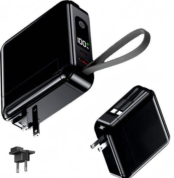 LED15000mAh Portable Power Bank Fast Charger With Built-in Data Cable