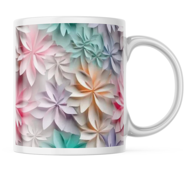 Ceramic 3D Colourful Pastel Flowers Mug - White - 11 OZ