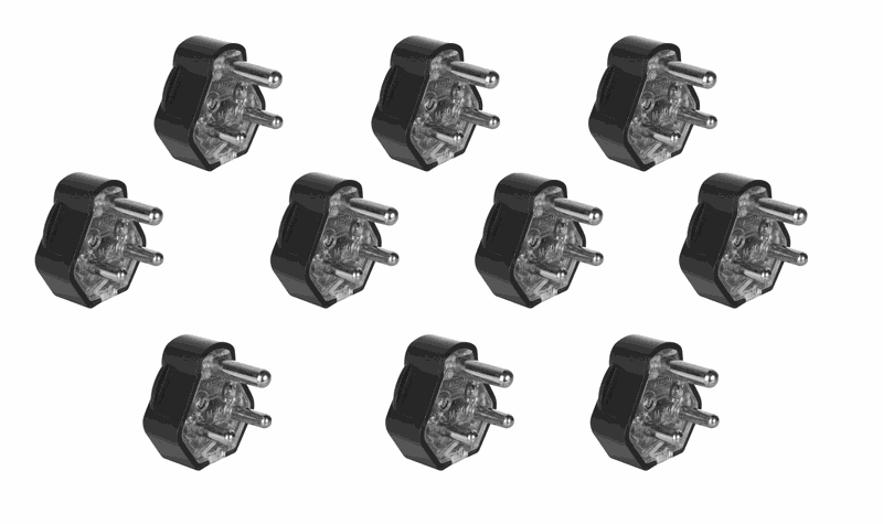 XenTec 10 PACK - Rubber PVC 3 Pin Plug 16A - BLACK