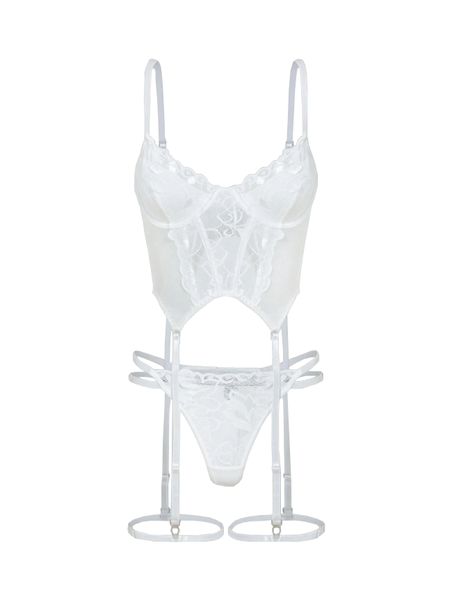 White Floral Lace Garter Lingerie Set