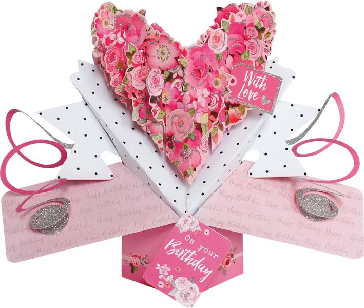 Roses Heart Birthday 3D Pop-Up Greeting Card
