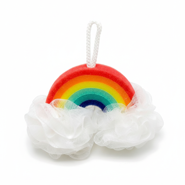 Rainbow Cloud Bath Pouf - Colorful Shower Loofah with Hanging Loop