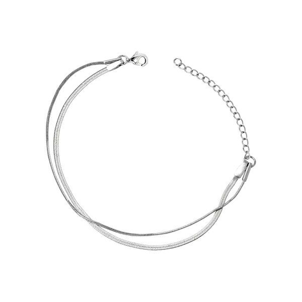 Double Layer Snake Chain 925 Sterling Silver Bracelet - Silver