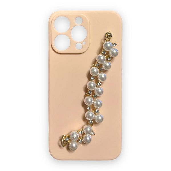AMA iPhone 14 Pro Silicon Case With Faux Pearl Hand Strap