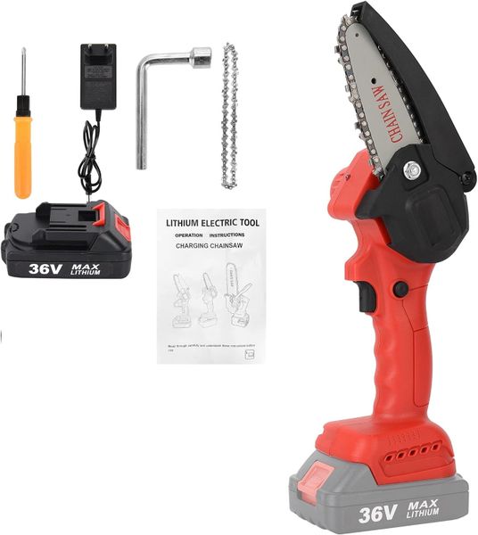 Mini Chainsaw Cordless 4 inch with 36V Handheld Chainsaw -Red