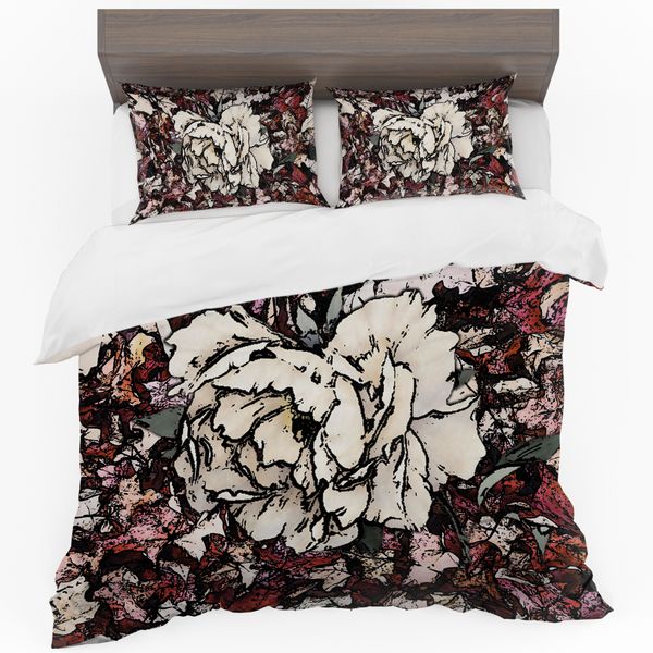 Painted White Floral Duvet Cover Set