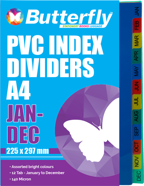 Butterfly File Dividers 140 Micron Pp - Jan - Dec (Pack Of 5)