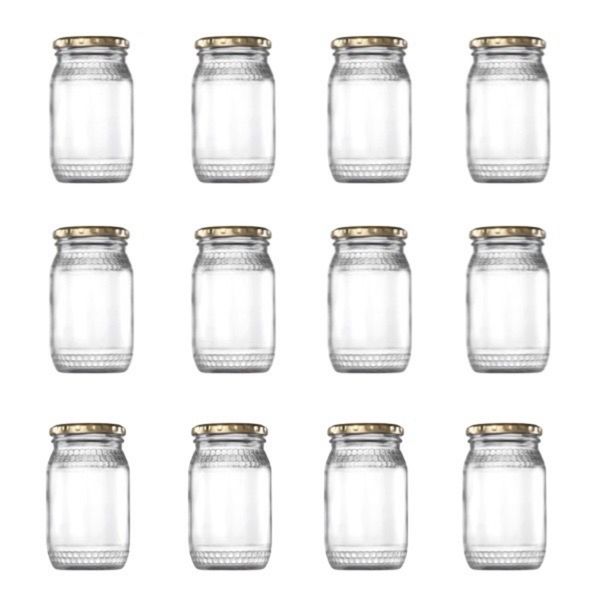 12 Pack Consol Glass Round Honey Jars 352ml with Lids