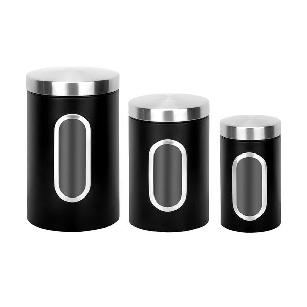 Coffee Tea Storage Container, Airtight Canister Set - Black - 3 Piece