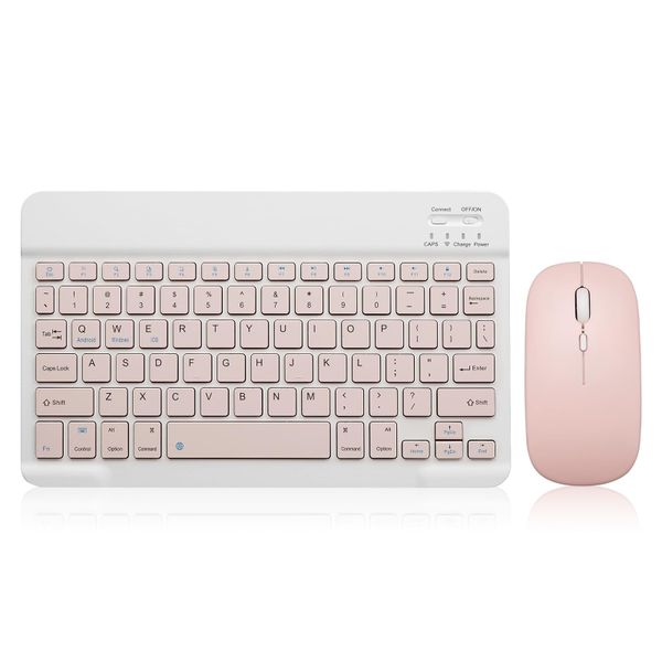 Dual Mode Wireless Keyboard &amp; Mouse Combo 10-Inch Bluetooth Pink