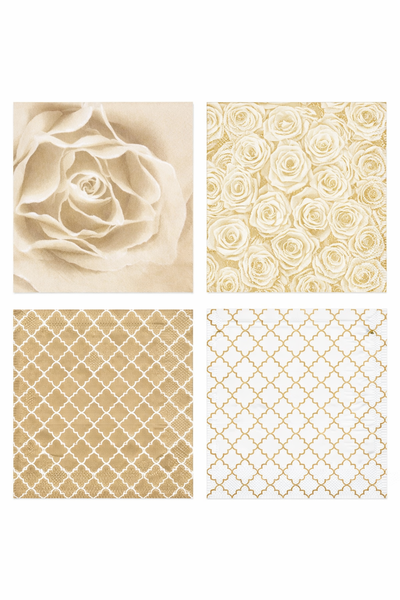 Ivory and Gold Rose Collection Serviettes - 4 Packs