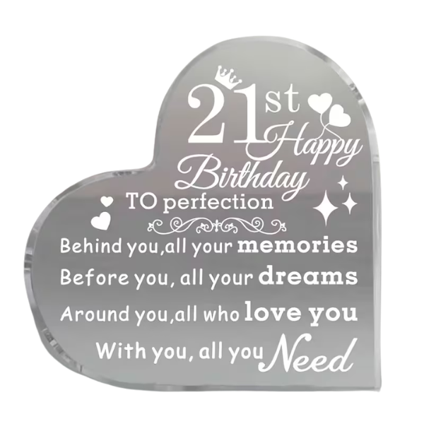 21st Birthday Heart-Shaped Acrylic Plaque