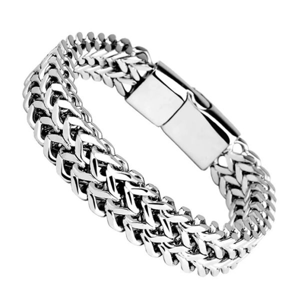 Stainless Steel Bracelet Braided Double Row Front Rear Fish Scale