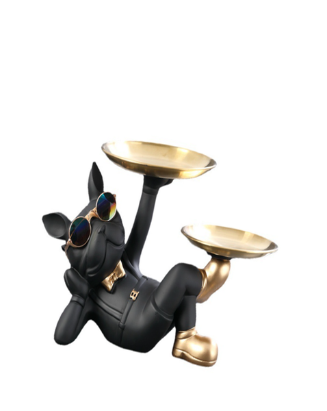 Bulldog Decorative Sculpture Tray, 33 x 20 x 19.5 cm, Black.