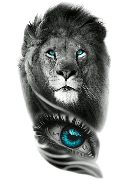 Aquamarine Blue-Eyed Lion Temporary Tattoo - Black