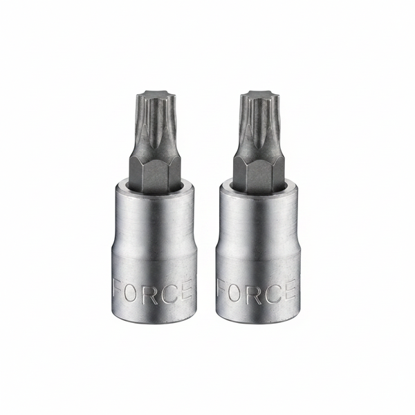 Force T15 Torx Socket Bit 1/4 Inch Drive Chrome Vanadium Steel - 2 Pack