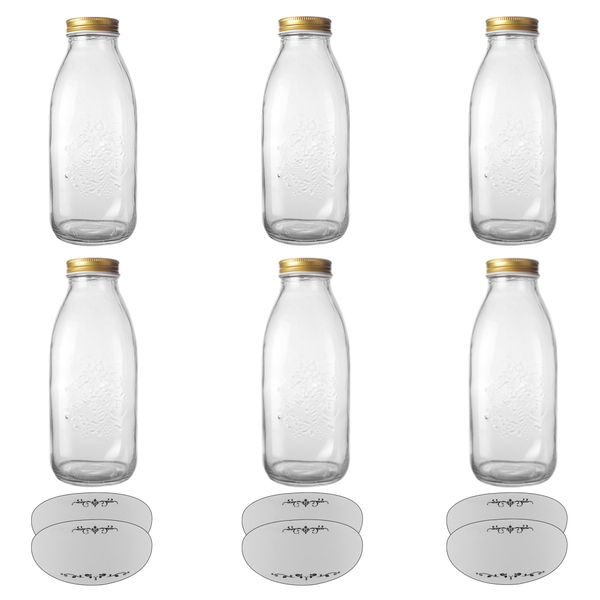 Hime Kitchen Multifunctional Vintage Milk Bottle With Labels Set of 12 (1L)
