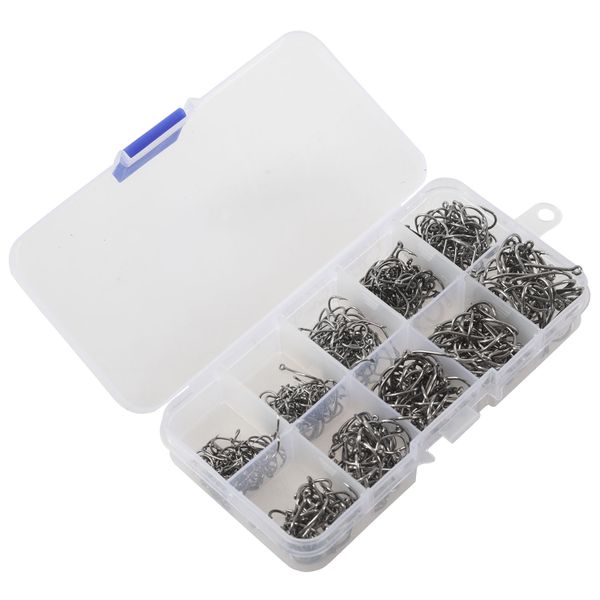 500 Pcs Fish Jig Hooks with Hole Fishing Tackle Box 10 Sizes Carbon Steel