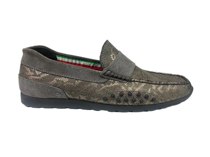 Rossimoda - RM Driver F1 Snake/Suede Grey and Gold Mens Loafers