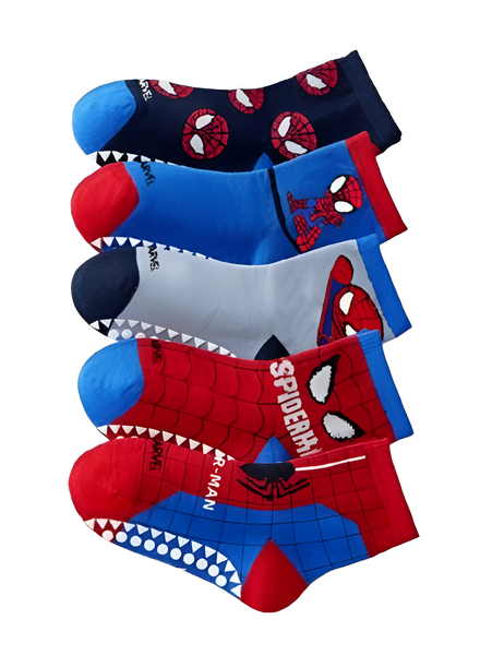 Disney Marvel 5-Pair Spider-Man Children's Socks Set- Anti-Slip, Breathable