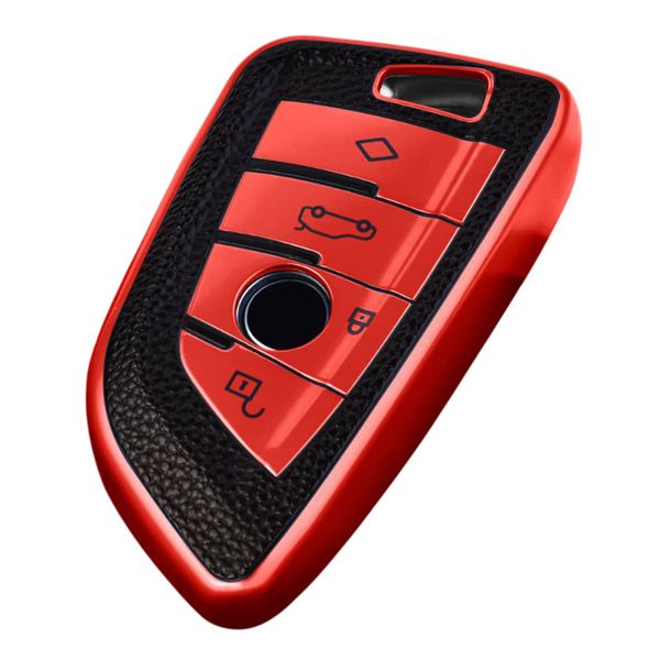 TPU Leather Look Car Key Cover Protector Compatible with BMW