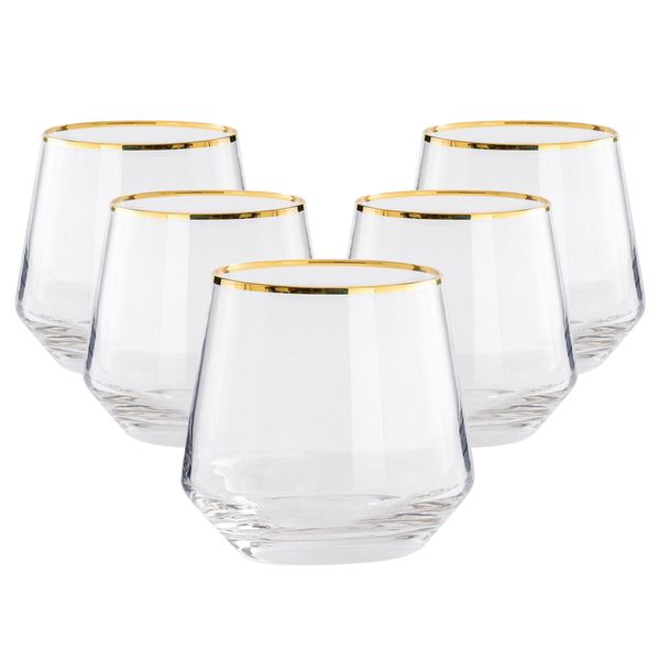 Elegant Gold Rim Gobelet Crystal Whiskey, Liqueur Glasses Set of 6 - 345ml