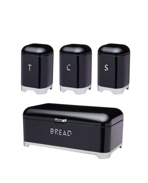 Bread Bin with 3 Piece Canister Set-Black
