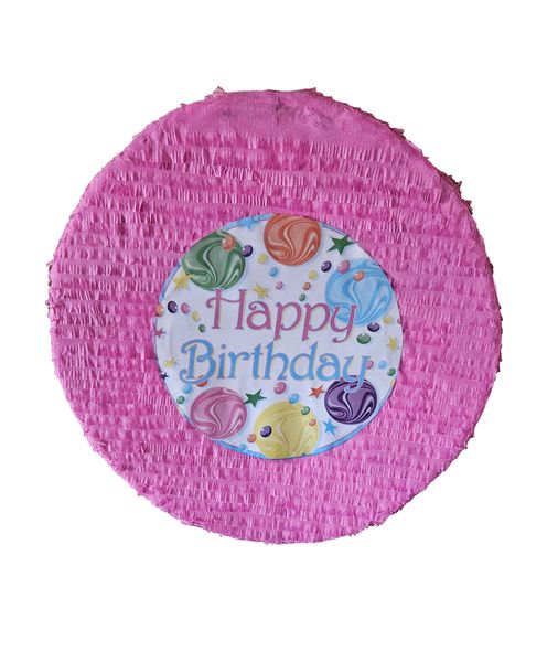 Bright Pink Happy birthday medium round Pinata